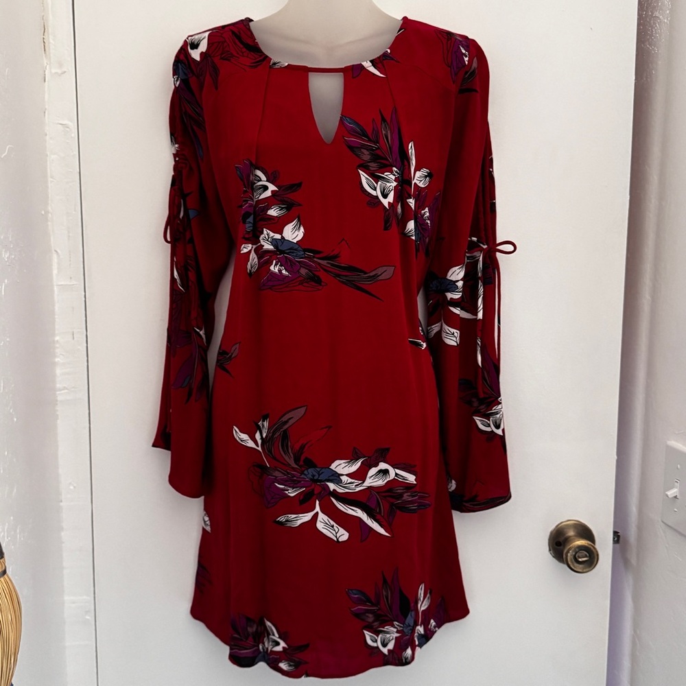 UMGEE Dress Women M Burgundy Blouse floral Button Up Babydoll Boho Cottagecore